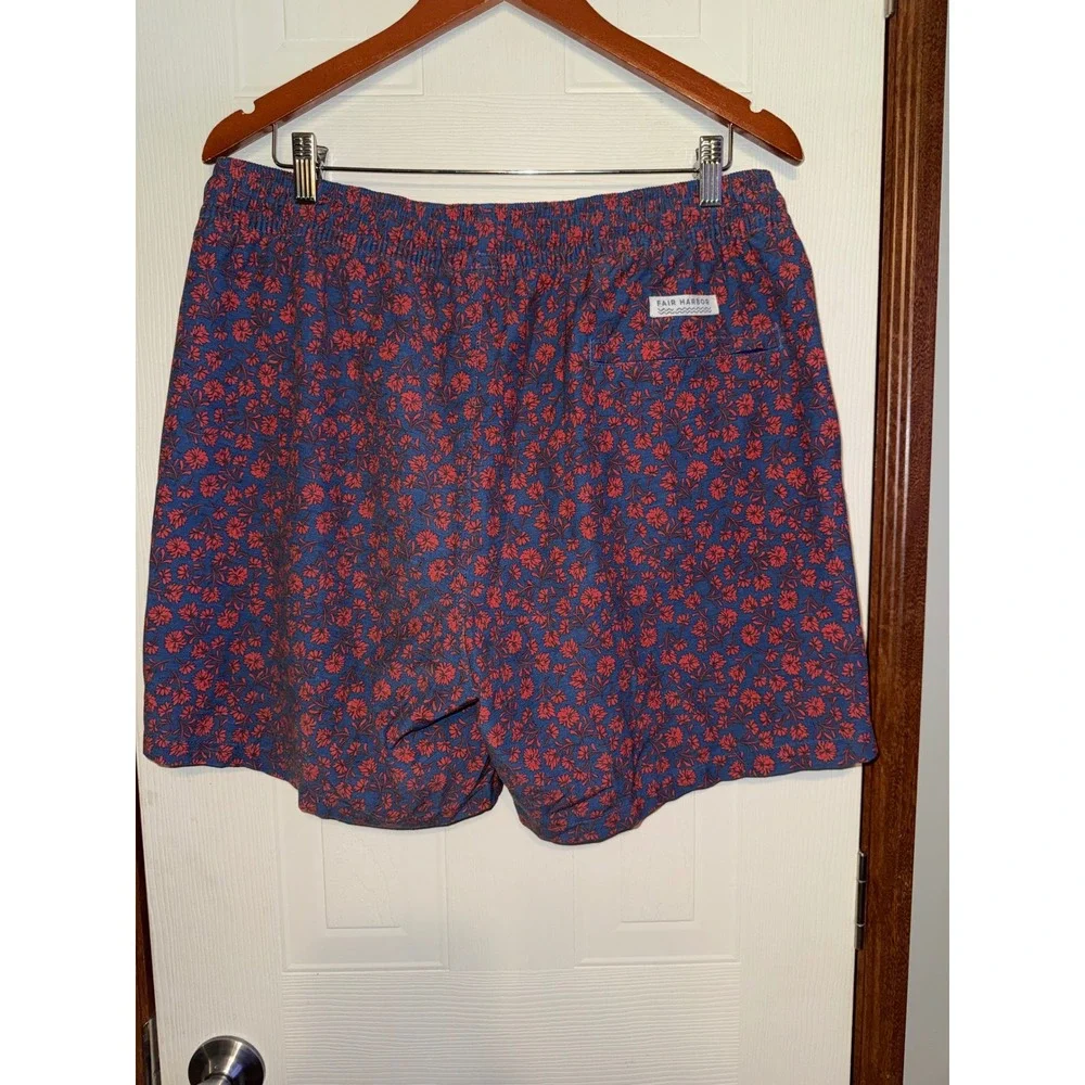 Fair Harbor Mens The Anchor Swim Shorts Floral Blue Red XXL 8 Inch Inseam